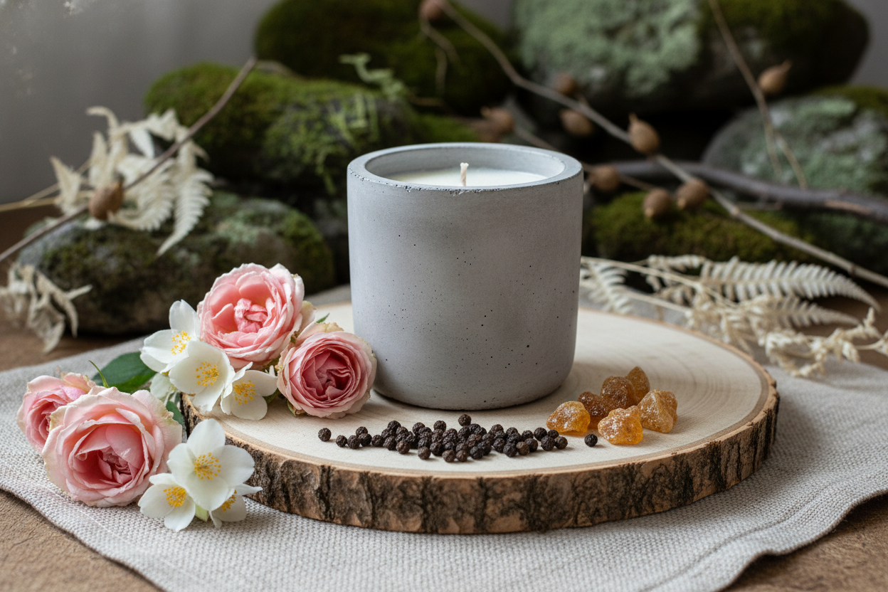 concrete jar without lable with the ingredients in a bio setting